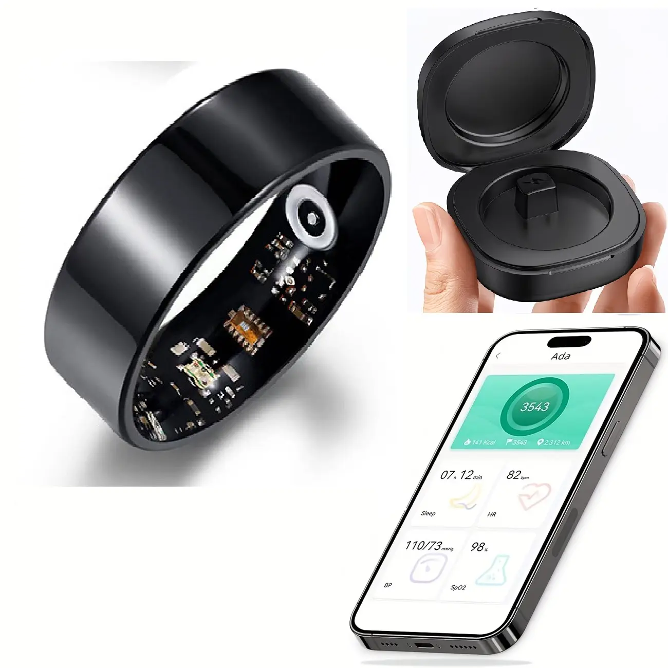 Unisex Smart Fitness Ring, Health Tracker Ring, Fitness Tracker, Includes Charging Case, Tracks Steps, Calories, Sleep, and Activity. Compatible with iPhone and Android, IP68 Design. Ideal for Birthdays, Christmas Gifts, Wearable Fitness Trackers