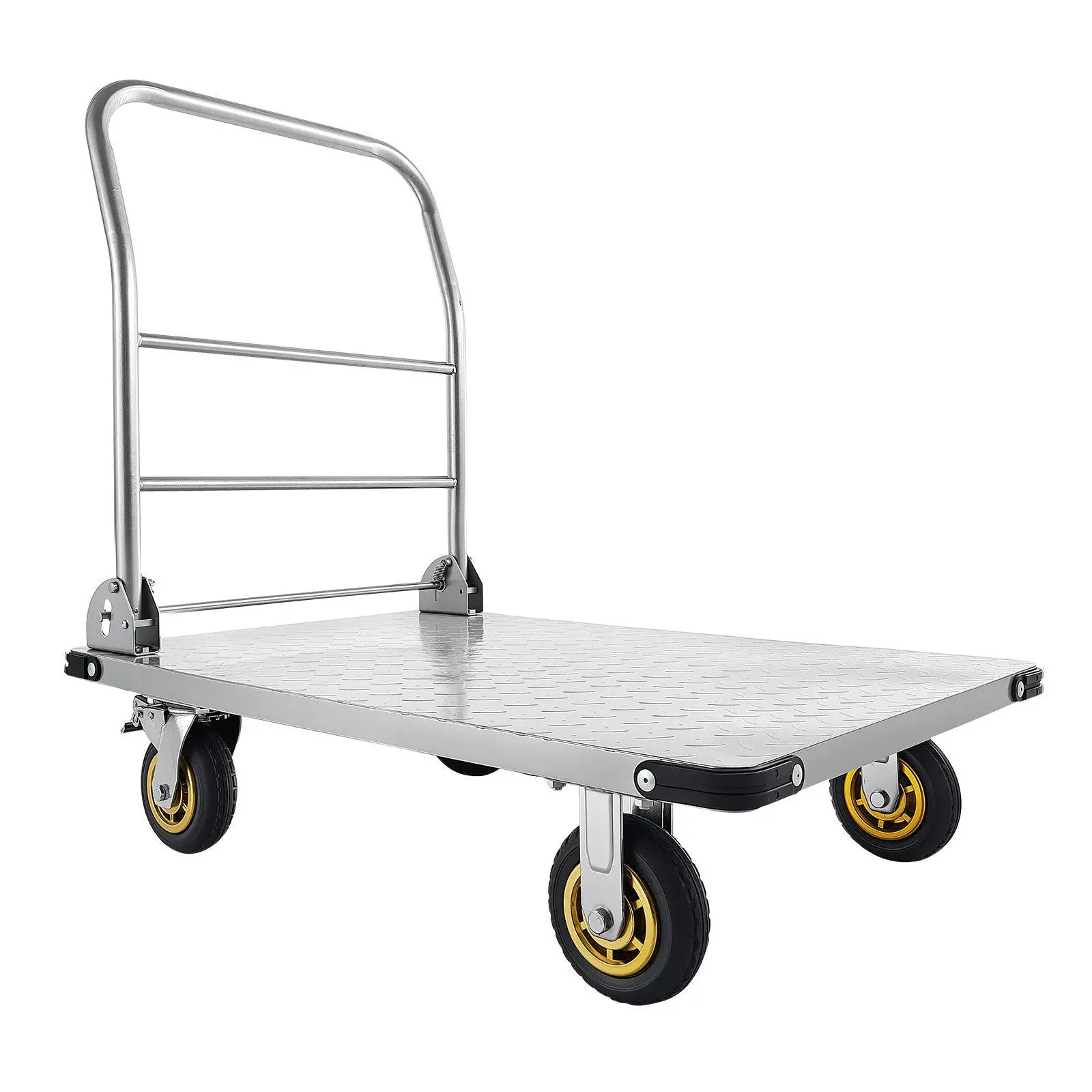 Heavy Duty Alloy-Steel Flatbed Cart with 4 Swivel Wheels, Handle, 2000 lbs Capacity - 35.4 x 23.6 Inch Size, 5.71 Inch Height for Warehouses