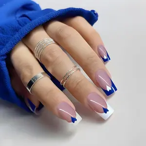 Fake Nail Manicure Set, 24pcs Fashion Medium Square Heart Pattern Fake Nails Set, Removable Full Cover False Nails For Women & Girls, Nail Care Nail Art Kit, Manicure Set for Party and Daily Use