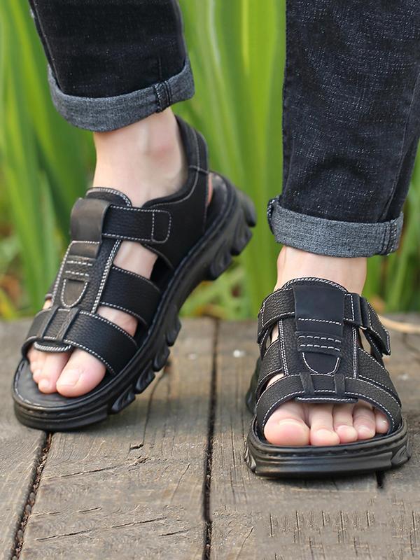 Men's Casual Plain Velcro Sandals, 2024 Fashionable Summer New Open Toe Sandals for Summer, Lightweight Breathable Comfortable Shoes for Daily Wear Men's Casual Plain Velcro Sandals, 2024 Fashionable Summer New Open Toe Sandals for Summer, Lightweight Breathable Comfortable Shoes for Daily Wear