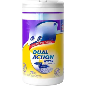 Dual Action Disinfectant Wipes, Multi-Surface Antibacterial Scrubbing Wipes, For Disinfecting and Cleaning, Citrus Scent, 75ct