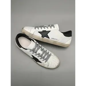 Men's Leather Star Sneakers, Vintage Lace-Up Shoes, Casual Trainers, Breathable Mesh Design, Casual All-Season Footwear, Durable Comfortable