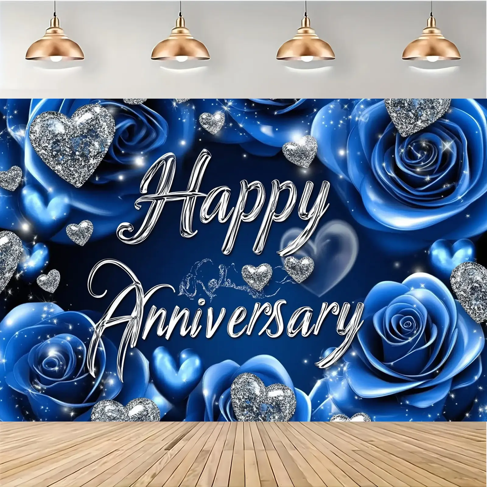 1pc Romantic Polyester Red Roses & Golden Bokeh Heart Flower Wall Backdrop Banner, No Electricity Needed, Party Decoration Supplies for Anniversary & Birthday, Love Party Photography Background Cloth, Flowerwallbackdrop