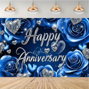 1pc Romantic Anniversary Backdrop, Polyester Red Roses & Golden Bokeh Heart Design, No Electricity Needed, Versatile for Birthday, Tailgating & General Celebrations, Love Party Photography Background Cloth, Annivers