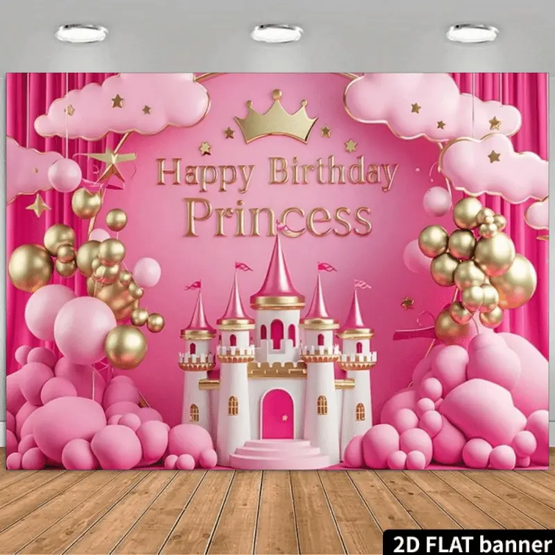 Pink Princess Birthday Backdrop Dream Castle Backdrop Fairy Tale Background Cloth Birthday Tapestry Wall Hanging Photography Background Polyester Fiber Party Celebration Home Room Event Studio Prop Photo Booth Wall
