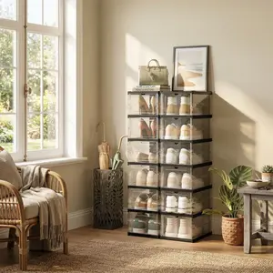 Breathable Foldable Shoe Rack Ventilation Hole Design Transparent Door Easy To Find Shoes Sturdy Load Bearing 23kg Space Saving Shoe Organizer