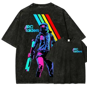 Men's ARC Raiders Unisex Vintage Washed Short-Sleeve Streetwear Top, Distressed Casual T-Shirt