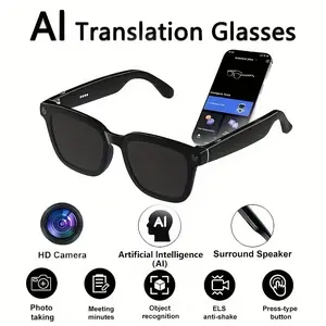 Ai Smart Glasses with Real-Time Translation & Object Recognition, Open-Ear Audio, Ultra-Light Design, Max 8hrs Playtime for Outdoor, Work, Travel, Business - Black
