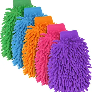Microfiber Car Wash Gloves, 2-Pack Scratch-Free No-Lint, Premium Chenille Microfiber Cleaning Mitts, Regular Size 14x22 Cm, Car Wash Accessories