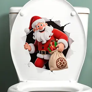 New cartoon Santa Claus toilet sticker, suitable for bathroom and toilet lid decoration wall stickers, perfect Christmas gift, unique toilet sticker