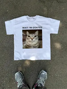 Wait I'm Goated Cat Meme T-Shirt | Funny Viral Tabby Cat Graphic Tee | Cute Goated Cat Meme Print Shirt | Cat Lover Gift for Men Women | Unisex Casual Streetwear Top | Trendy Meme Graphic Tees | Funny Cat Aesthetic Tshirt