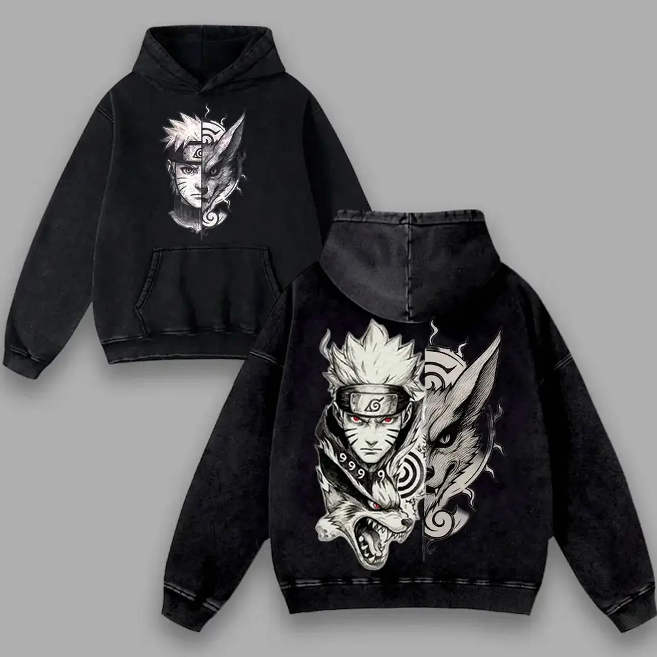 Naruto Anime Oversized Vintage Graphic Shirt, Heavy Cotton Pullover Hoodie Unisex Y2k Streetwear Japanese Anime Apparel Gift for Otaku Fans 1J4