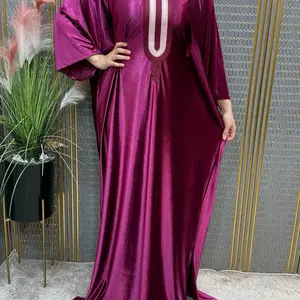 Moroccan Velvet Kaftan Jalabia Dress with Colorful Embellishments & Gold Trim Details One Size Maxi Boho Caftan for Modesty