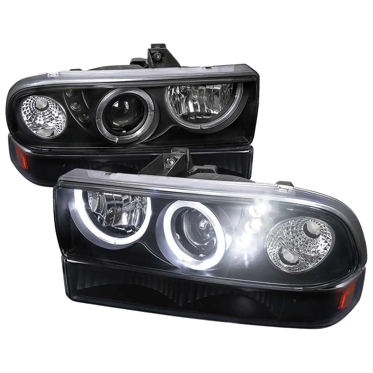 SPEC-D TUNING Dual Halo Projector Headlights w/ Bumper Lights for 1998-2004 Chevrolet S10 Blazer, Matte Black Housing/Clear Lens, High/Low Beam, Car Exterior Upgrade, ISO Certified, Vehicle-Specific Fit