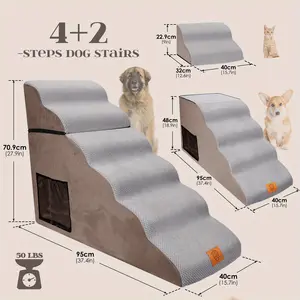 6 Tier Dog Stair with Lint Roller, Stackable Dog Steps 4 Tier Plus 2 Tier with Side Pocket & Machine Washable Cover, Non Slip Dog Ramp for High Bed, Sofa, Large Dogs, Elder Dogs - Send 1 Pet Roller