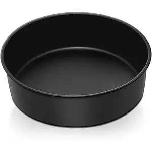 8 Inch Cake Pan, Nonstick Round Baking Layer Cake Pans Tins Set for Birthday Wedding, 2.94-Inch Deep Side & - Design, Stainless Steel Core & Easy Clean, Black