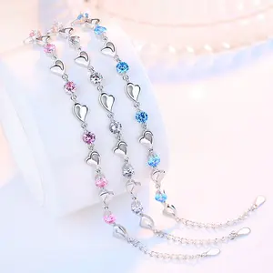 fashion artificial zicron silver blue heart shaped charm bracelet for girls for women ladies for daily wear trendy matching bracelet for girlfriend gifts