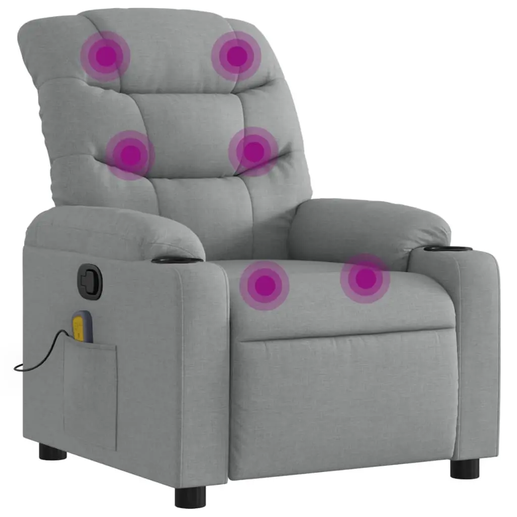 vidaXL Massage Recliner Chair, Adjustable Reclining Armchair for Elderly, Wingback Recliner for Home Theater Cinema, Modern Style, Light Gray Fabric 374156