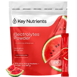 KEY NUTRIENTS Electrolytes Powder Packets - Multivitamin Watermelon 20 Pack Hydration Packets - Travel Hydration Powder - Improved Refreshing Taste - Made in USA - No Sugar, No Calories, Gluten Free