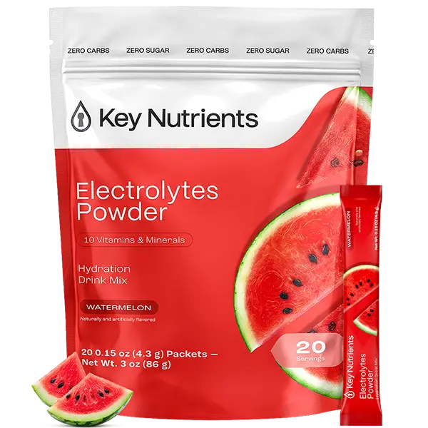 KEY NUTRIENTS Electrolytes Powder Packets - Multivitamin Watermelon 20 Pack Hydration Packets - Travel Hydration Powder - Improved Refreshing Taste - Made in USA - No Sugar, No Calories, Gluten Free