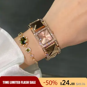 square bracelet elegant watch  classic small square watch with a retro, elegant vibe, paired with a sparkling zircon-studded bezel—light luxury, versatile for commuting and dates; perfect for personal wear or gifting—choose two ways.