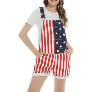 American Flag Overalls for Men and Women, Unisex Bib Pants with Soft Stretch Fabric, Breathable Summer Streetwear Outfit for Independence Day, Memorial Day, National Holiday Festivals, Parades, Parties and Casual Vacation Wear