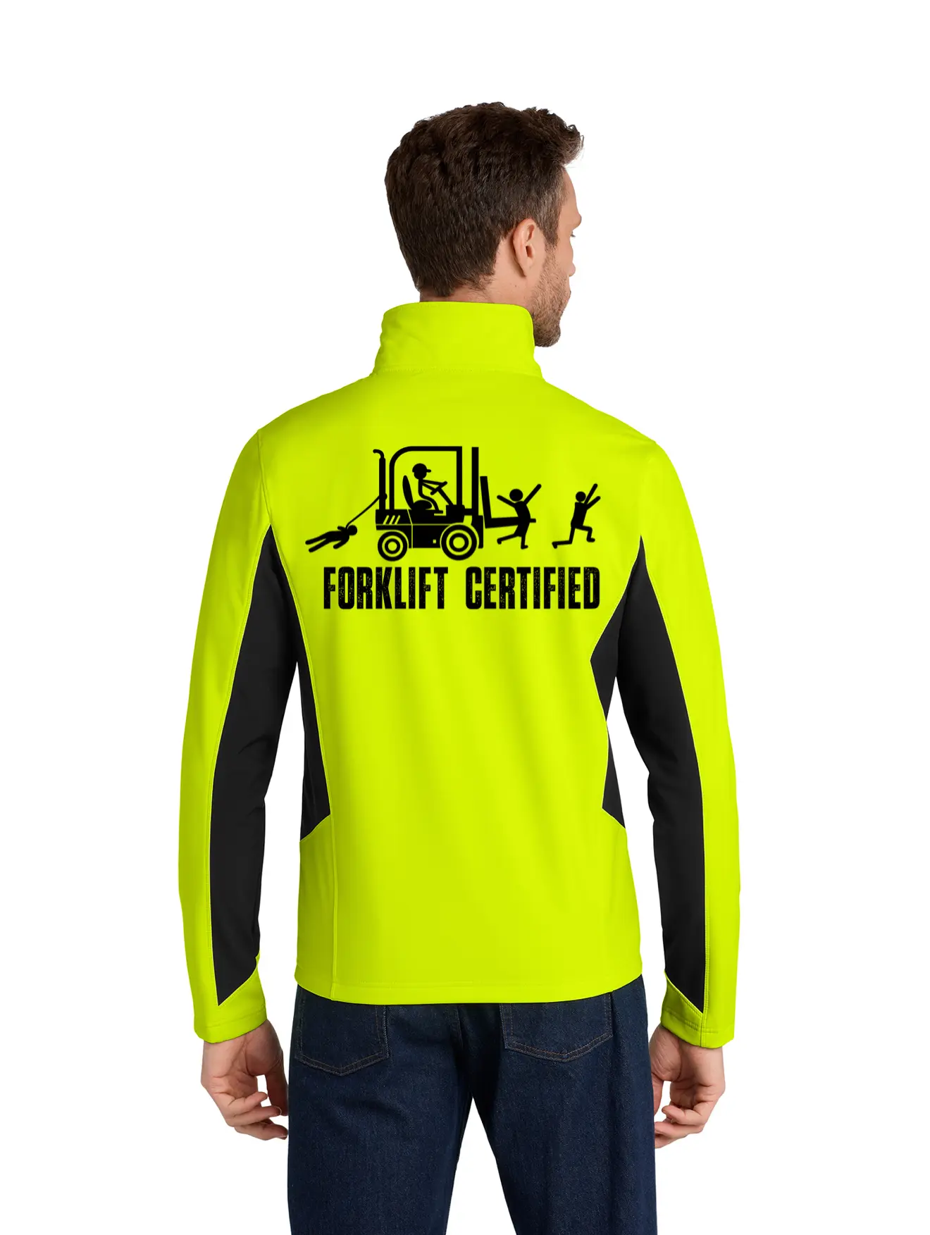 Men's Pullover Hoodie, Forklift Certified Graphic Work Sweatshirt in Neon Safety Color with Longsleeves, Do Not Bleach, Tops, Menswear, Workwear, Safety Colors, Long Sleeves, Customizable, Multi-Size, High Visibility, Graphic Print