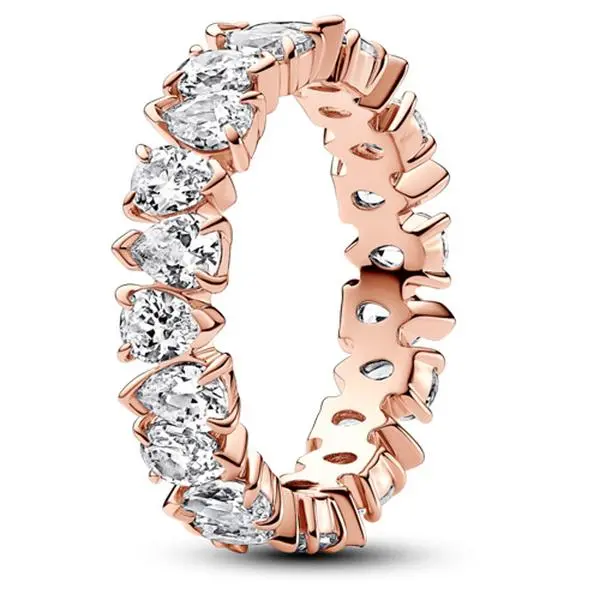 PANDORA Band Ring with Alternating Pear-Shaped Stones, 14-karat Rose Gold-Plated Sparkling and Stackable Unisex Jewelry, Sparkly Silver Rings, Alternating Directions
