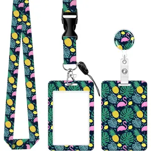Badge Reels Retractable with Carabiner Reel Clip, ID Name Tag Work Badge Holder Belt Ferrule, Identity ID Badge Holder Cover Case for Office Work Nurse Teacher Student Gifts(Green Leaf )