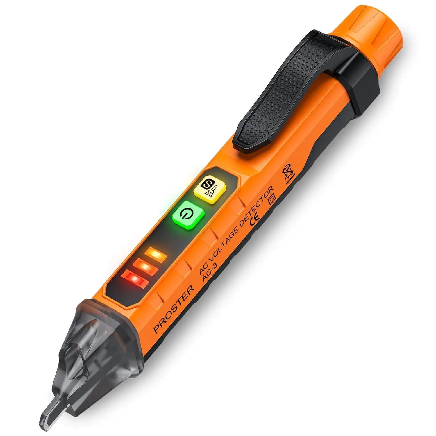 Proster Non-Contact Voltage Tester Pen - 12-1000V/48-1000V Adjustable Detector with 3 Sensitivity Levels, Audible Visual Alarm, LED Pocket Clip Flashlight, ABS/PVC Build, Auto Shut-Off for AC Circuits, Live Wires