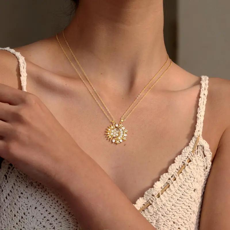 Sun and Moon Magnetic Pendant Necklace for Women, Nickel-Free Copper, Lightweight & Comfortable, Elegant Jewelry Gift for Party, Love & Back to School