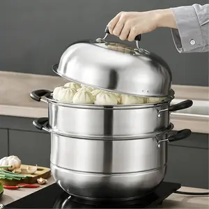 Steamer Pot for Cooking 11.8 inch Steam Pots with Lid 2-tier Stainless Steel Steaming Pot Multipurpose Cookware with Handle for Vegetable, Dumpling, Stock, Sauce, Food