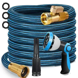 Garden Hose 15ft 25ft 50ft 75ft 100ft, Heavy Duty Non-Expanding Water Hose with 10-Pattern Spray Nozzle & Jet Spray Gun, 3/4 Inch Solid Brass Connectors, Leak Proof Tangle Free, for Car Washing Garden Watering Lawn Care, Great Holiday Gift