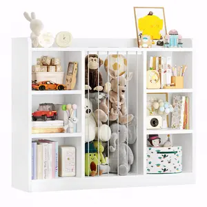 ONBRILL Toddler Stuffed Animal Zoo, Toy Storage Organizer for Playroom, BookShelf for Kids Rooms, Plush Toy Organizers and Storage, Elastic Band Child Bookcase, Toy Shelf with 8 Storage Cubbies