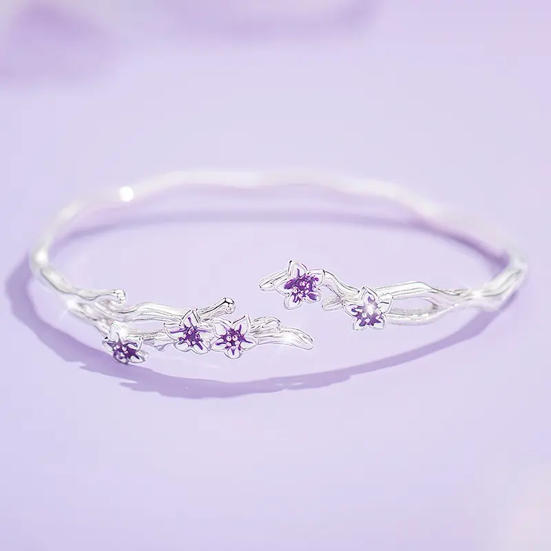 VANZECHY Women's 999 Silver Bellflower Bracelet, Hand-Crafted Non-Natural Crystal Botanical Art Jewelry with Artisan Micro Detailing, Hypoallergenic
