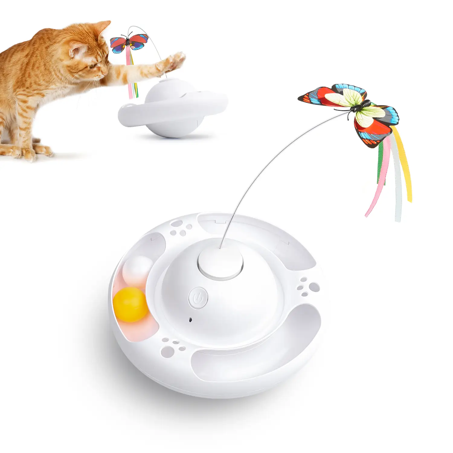 Potaroma Fluttering Butterfly Cat Toys Smart Interactive Kitten Toy, Bell Track Balls, Indoor Exercise Cat Kicker, 3 AA Batteries Required