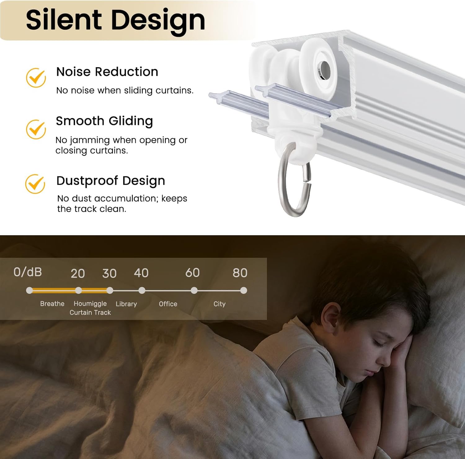 Inovaday Ceiling Curtain Track Heavy Duty Tracks Ceiling/Wall Mount Sliding Room Divider Silent Rail with 3 Types of Hooks for Living Room,Bed Room,Bathroom