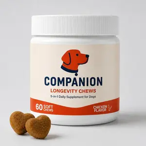 Companion 5-in-1 Canine Nutritional Longevity Chews - Joint, Gut, Skin, Allergy, Immune Support with Salmon Oil & Probiotics | 60 Chicken-Flavored Soft Dog Chews