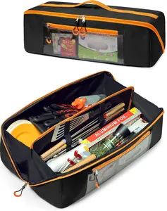 22" Grill Tool Storage Bag with Dual Inner Compartments, Wide-open Grill Utensil Storage Bag for Grill, Griddle and Barbecue Tools, Black (No Accessories)