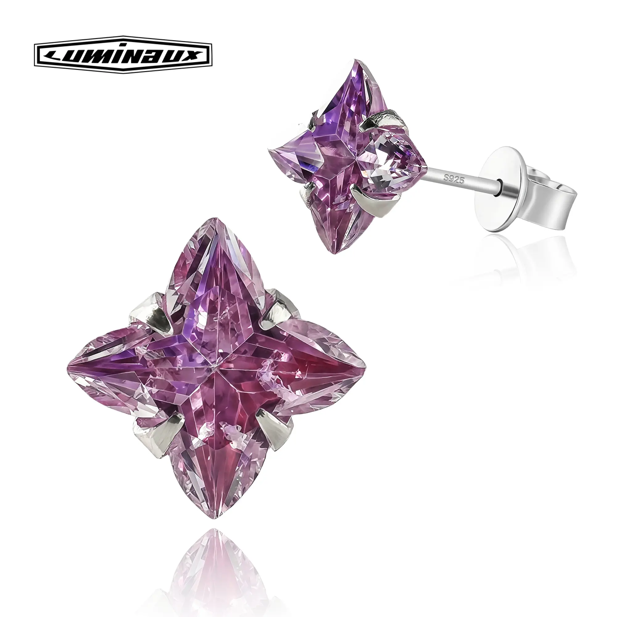 [LUMI34] S925 Sterling Silver North Star AAAAA+ Synthetic Cubic Zirconia Stud Earrings, Contemporary Versatile Artificial Gemstone Jewelry, Ideal Women's Gift Idea for Birthdays, Cubic Zirconia Studs, Womens Gifts, Ideal Gift