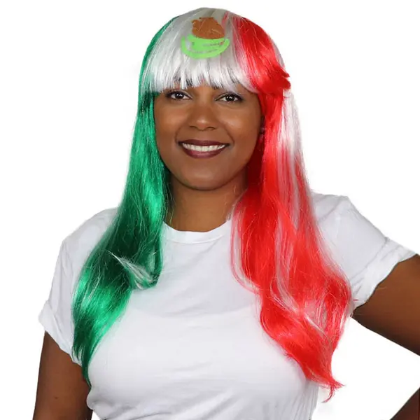 HPO Mexico Flag Sport Party Long Bob Wig | National Pride | Premium Breathable Capless Cap-Multi-Color