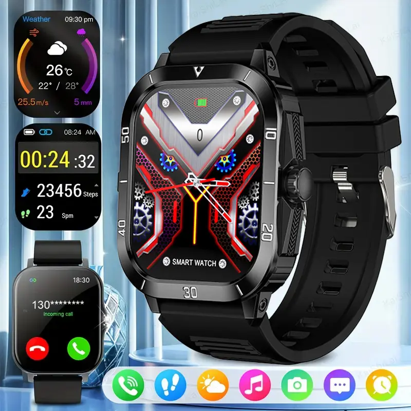 Multifunctional Wireless Smartwatch - Wearable Device with HD Built-in Screen, GPS, 100+ Multi-Sports Modes, Gaming Functions, Flashlight, Bluetooth Music Playback, Fitness Tracking, Ideal for Active Lifestyle, Dad Tech Smart Watch Gift
