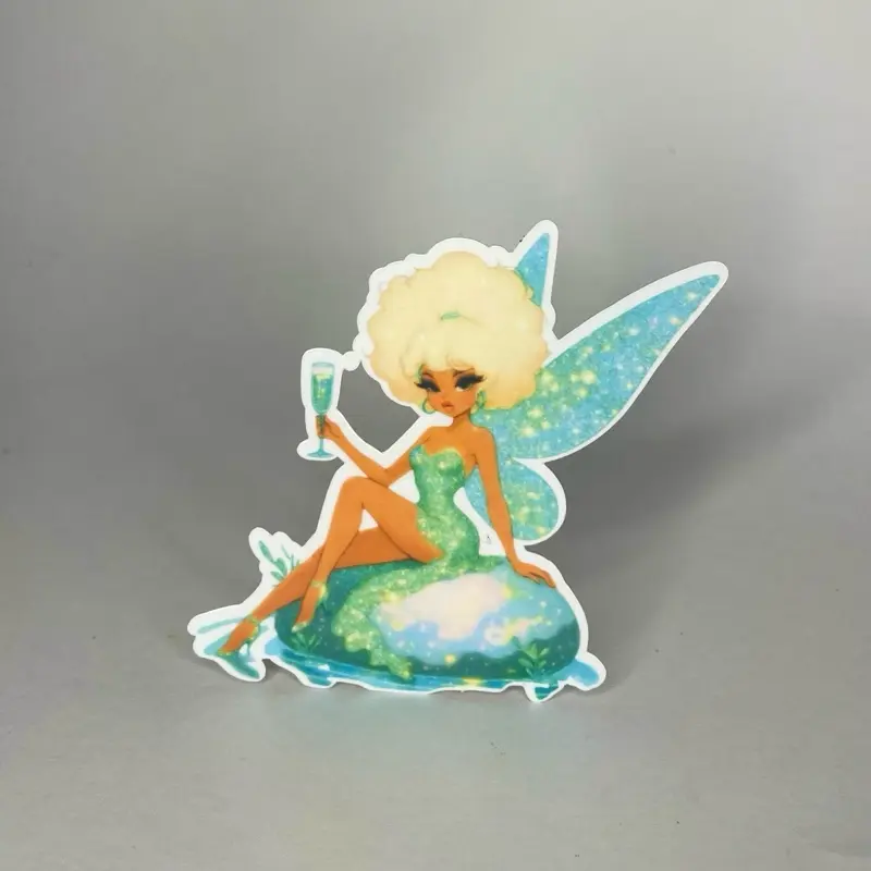 Fairy Flex Die Cut Sticker - American Retro Design with Glittery Rock & Sparkling Fairy - Waterproof & UV Proof Vinyl - 3.5 x 3 in