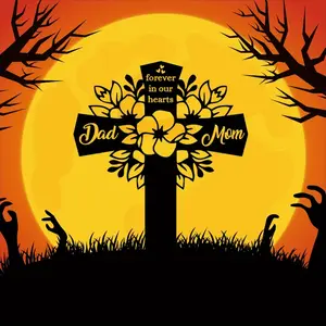 1 Father Mother Cross Memorial Stake, Garden Tombstone Plaque, Cemetery Marker Plaque, Commemorative Gift