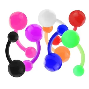 8PCS Bio Flex Flexible Acrylic Curved Barbell 14G Belly Button Ring 10mm