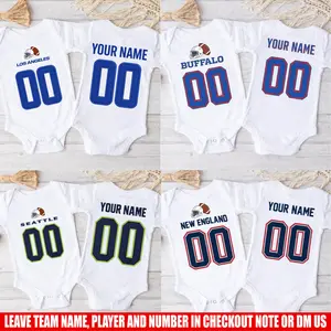 (100% Cotton) Personalized Baby Football Bodysuit – Custom Team Name & Number Infant Onesie – Football Fan Baby Outfit