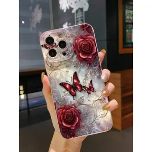1pc Rose Butterfly Anti-Knock Phone Case Suitable For IPhone17/IPhone17 Air/IPhone17 Pro/IPhone17 Pro Max/16 Pro Max/15 Pro Max/14 Pro Max/13 Pro Max/12 Pro Max/11 Pro Max