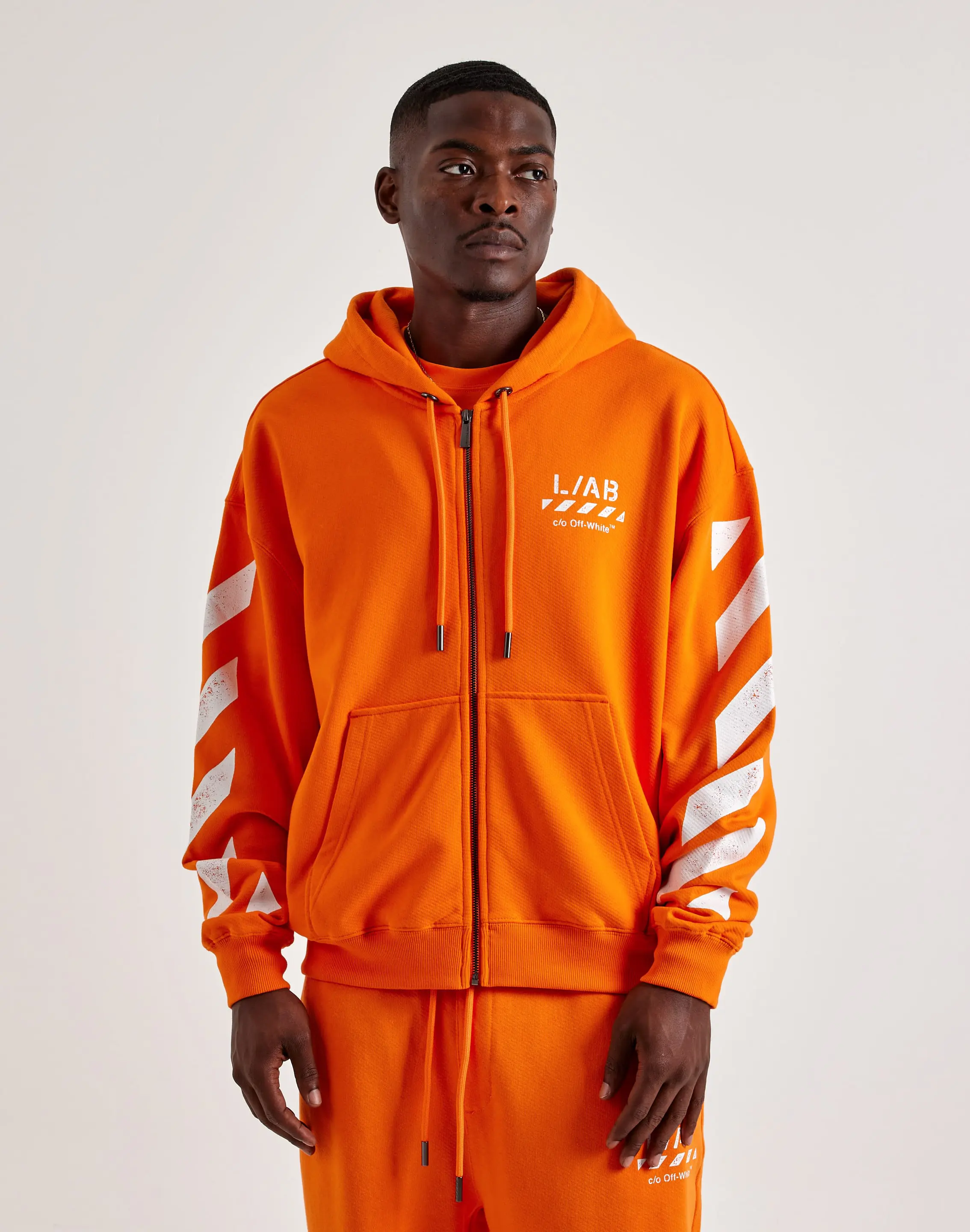 Mens Off-White L/AB Diagonal Full-Zip Fleece Hoodie