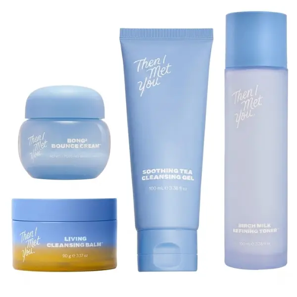 Then I Met You Oily Skin Routine Set With Living Cleansing Balm Soothing Tea Cleansing Gel Birch Milk Refining Toner And Bong Bounce Cream For Balanced Hydrated Skin