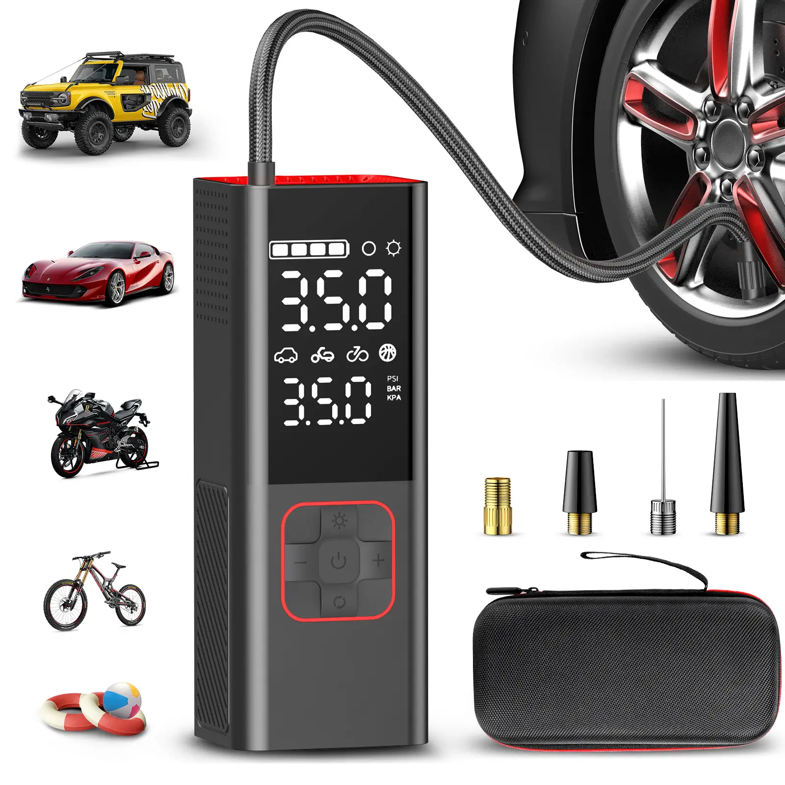 Tire Inflator, Portable Air Compressor, 20000mAh Cordless Tire Pump for Car, Bicycle, Motorcycle, Ball, with Tire Pressure Gauge and Storage Case